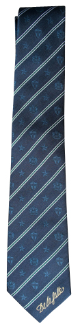 ネクタイ（紺+グリーンのレジメにラ・サールの紋章）標準価格 ￥3,000.- 